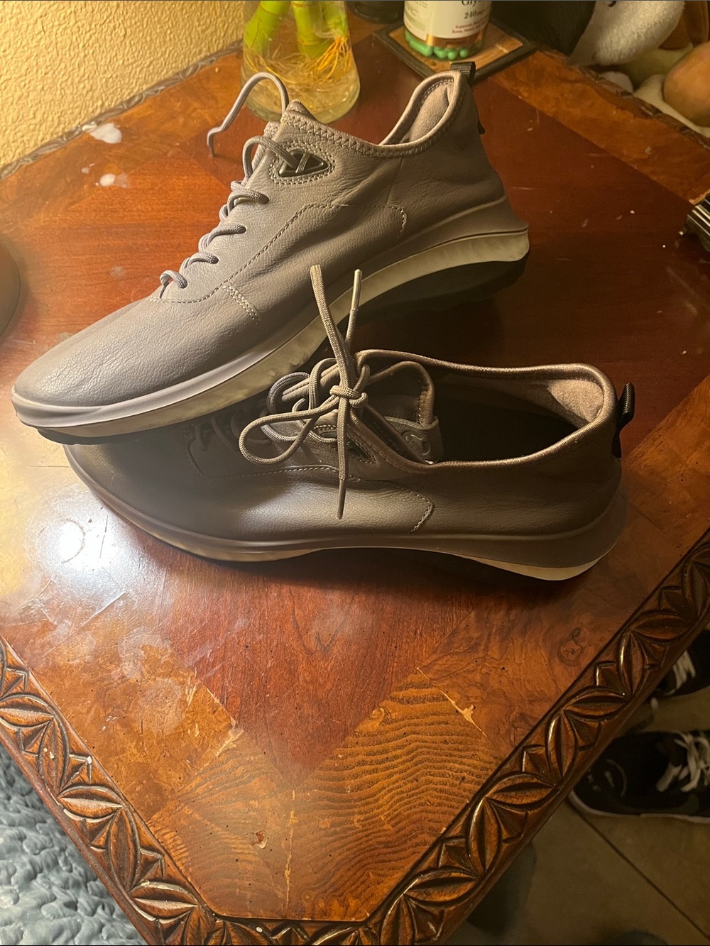 Ecco Men's Leather Lace-Up Sneakers in Taupe